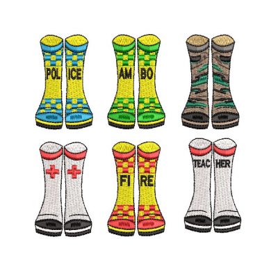 Police, Fire, Nurse, Military, Teacher Wellies Individual Family Small Machine Embroidery Design 4x4 hoop