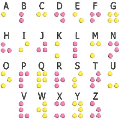 Braille Alphabet Machine Embroidery Design, set design for 8x8 hoop or individual letters