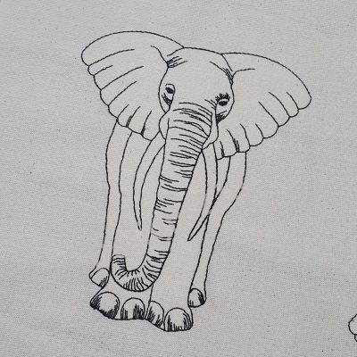 Elephant Outline Machine Embroidery Design, includes outline, raw and satin edge, 5x7 or 4x4 hoops