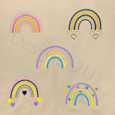5 Individual Boho Rainbows Machine Embroidery Design for 4x4 hoop