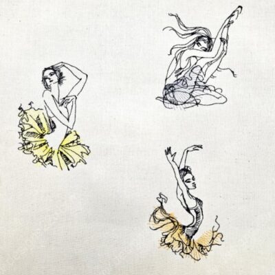 Set of 3 Sketched Ballerinas Machine Embroidery Design for 4x4 hoop