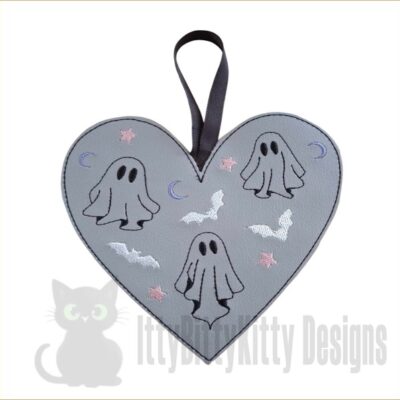 Ghostie Heart Hanger machine embroidery design 4x4, 6x6, 8x8 IttyBittyKitty Designs
