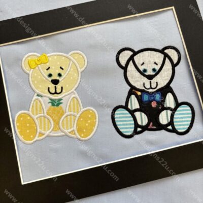 Applique Teddy Bear Memory Picture plain, with Bow or bow tie machine embroidery design 4x4 hoop