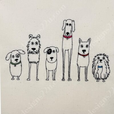 Line of 6 Comic Dogs machine embroidery design for 5x7 hoop Quick Stitch out