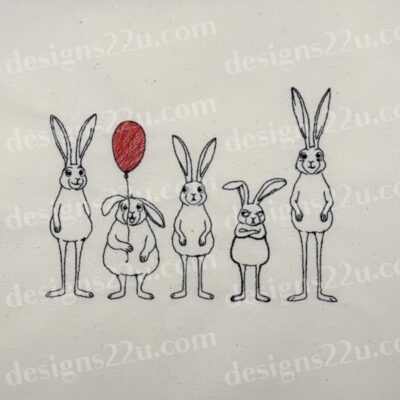 Line of 5 Comic Hares (with and without balloon) machine embroidery design for 5x7 hoop Quick Stitch out