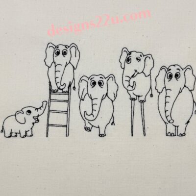 Line of 5 Comic Elephants machine embroidery design for 5x7 hoop Quick Stitch out